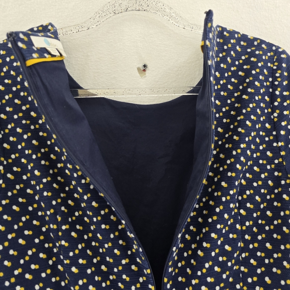 BODEN Navy Blue W/ White&yellow Dots S Sleeve Shift Zip Back Cotton Dress. Sz 8 - Picture 11 of 12